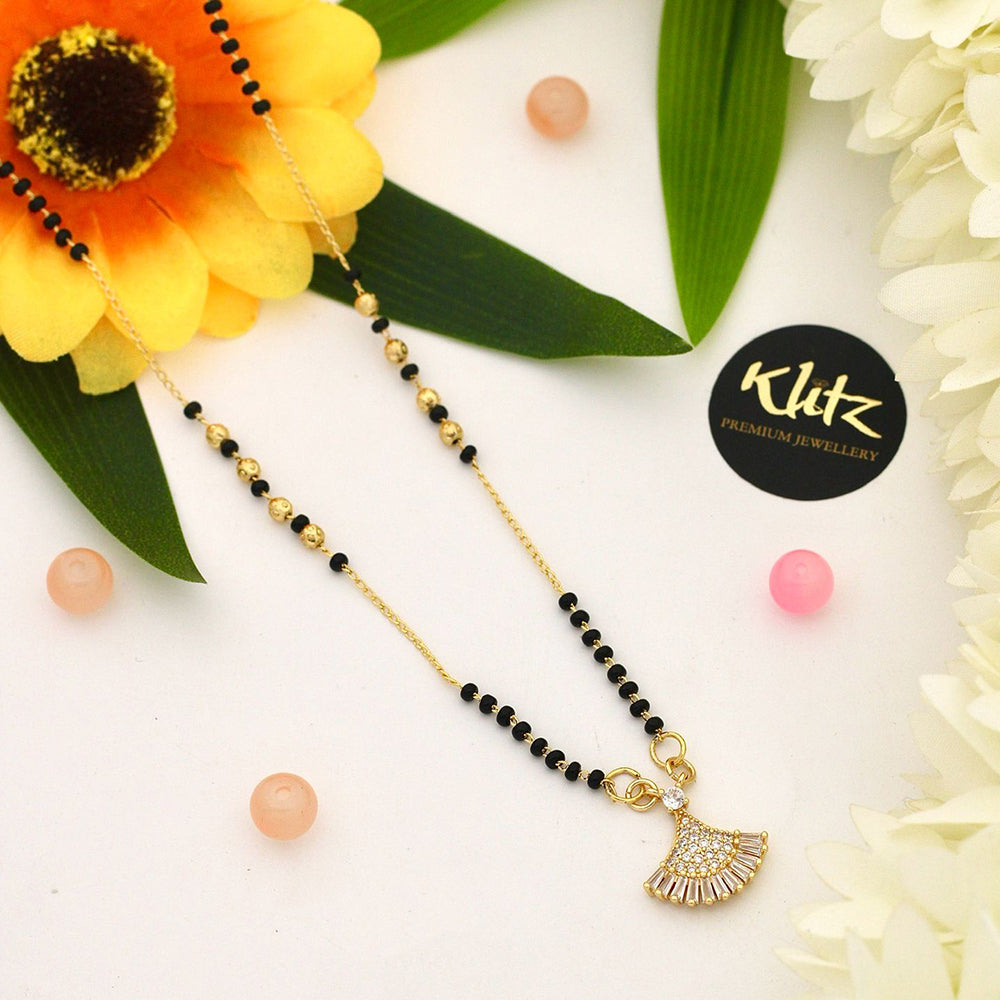 Klitz Sparkling Austrian Stone And Graceful Black Beads Mangalsutra