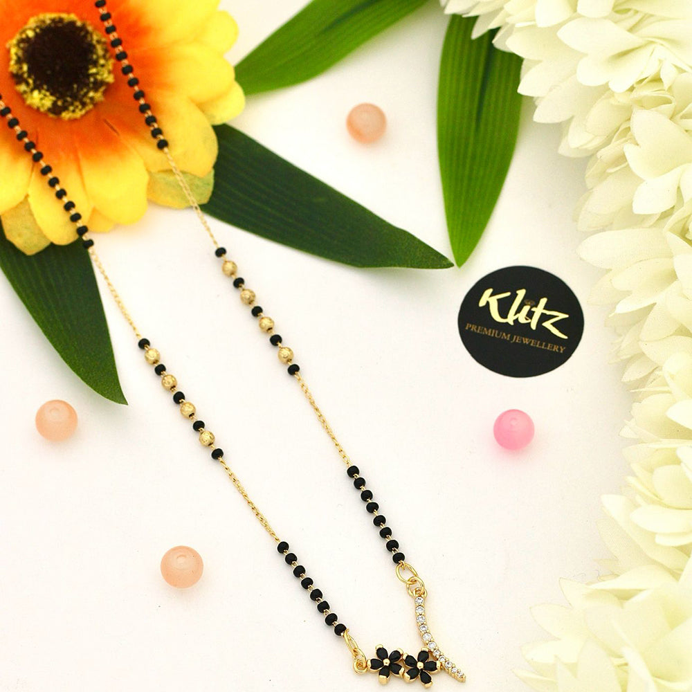 Klitz Sparkling Austrian Stone And Graceful Black Beads Mangalsutra