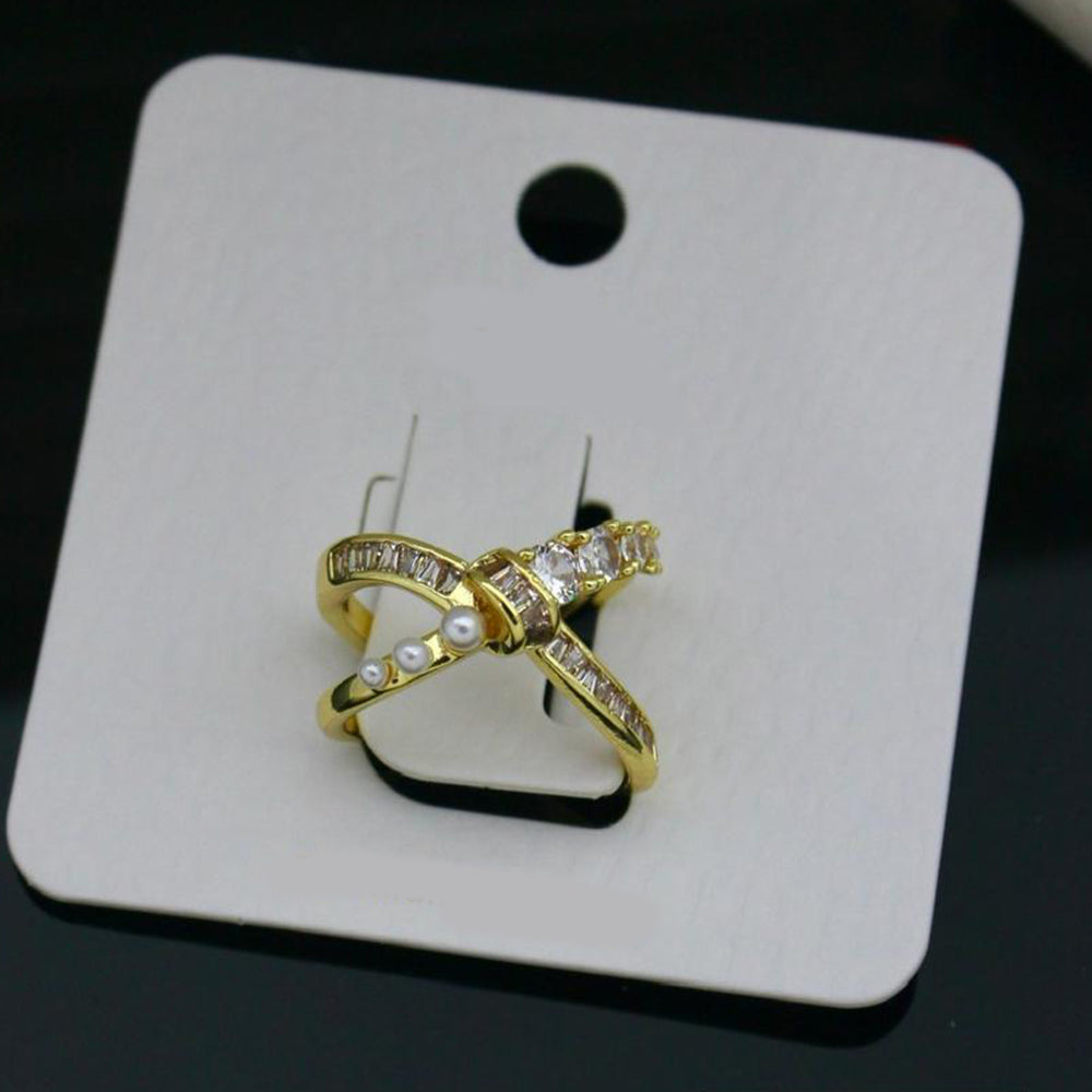 Klitz Sparkling Austrian Stone And Pearl Cocktail Ring