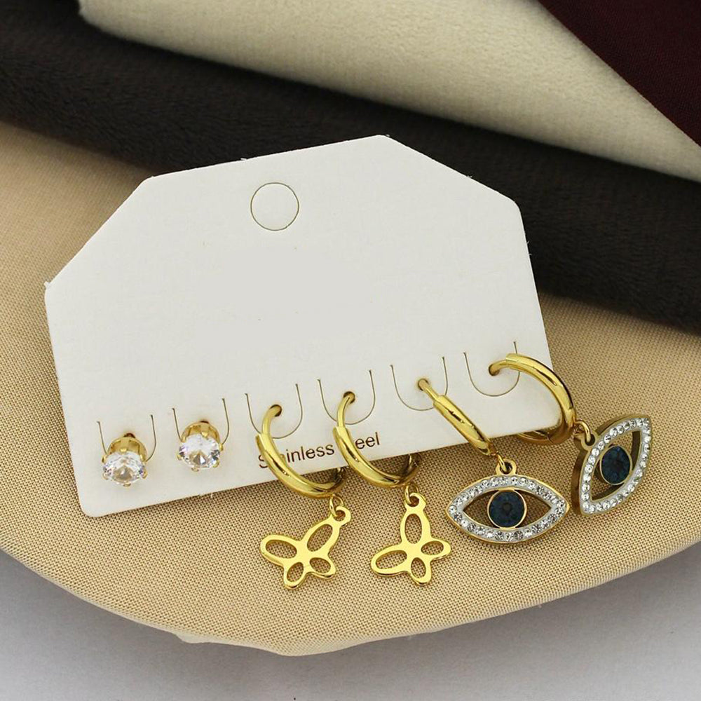 Klitz Designer Crystal Stone Studs Earrings Multi Set (Assorted Desing)