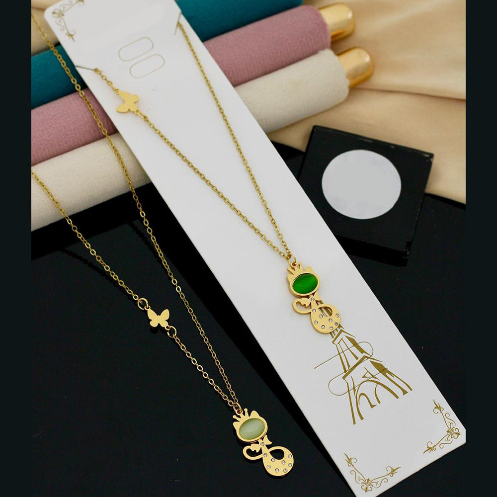 Klitz Premium Jewellery Austrian Stone Chic Cat Design Necklace (Pack of 12)