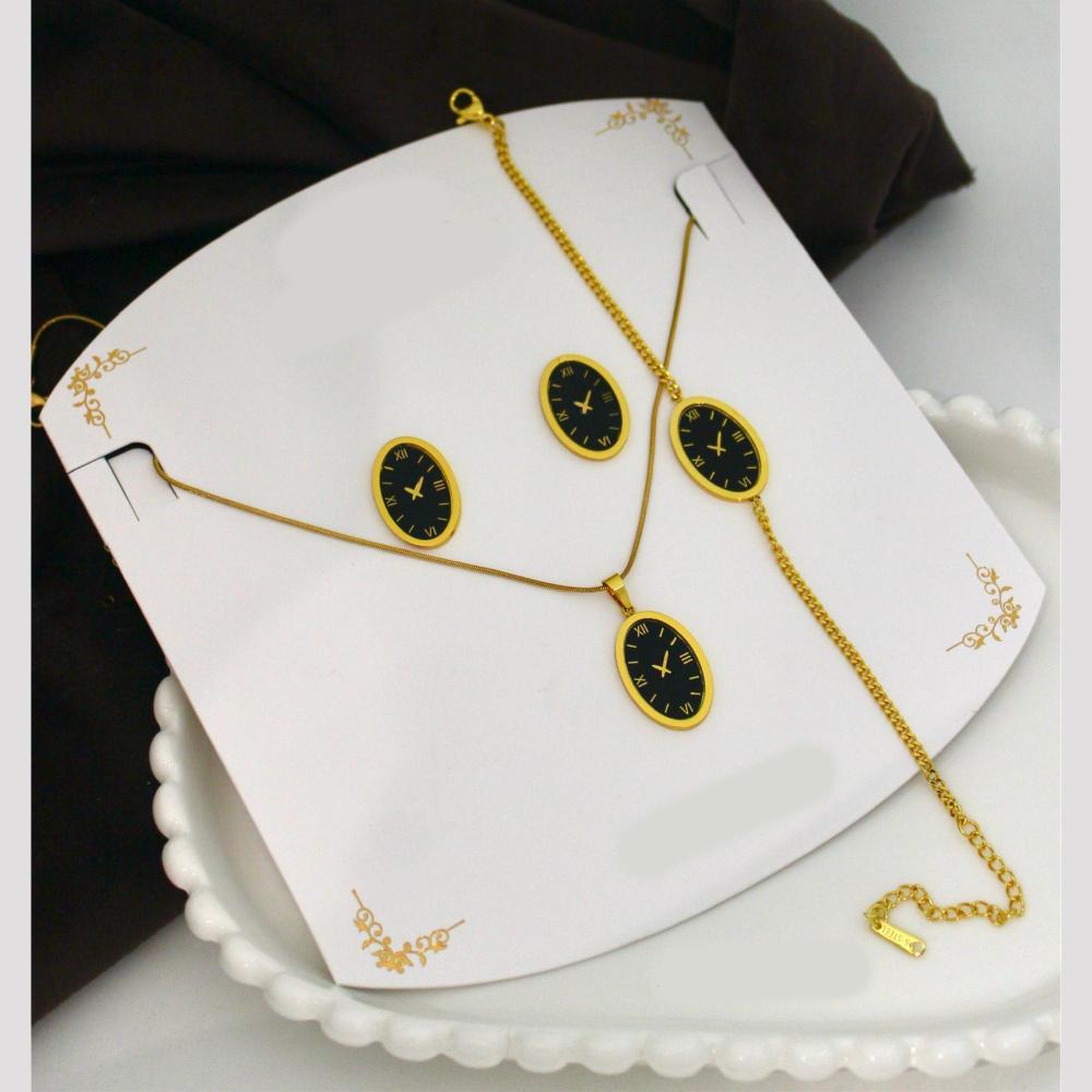 Klitz Luxe Black Dial Watch Charm Jewellery Combo Set (Pack of 12)