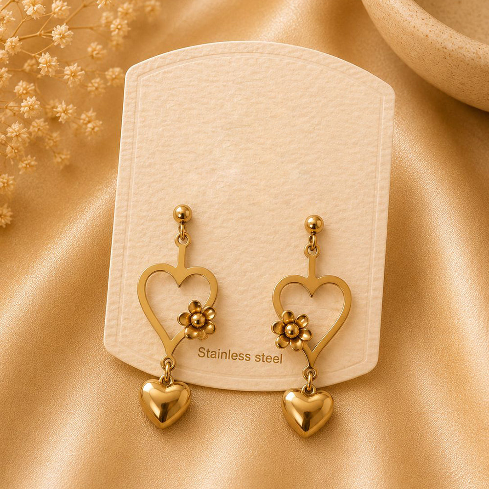 Klitz Elegant Heart And Flower Shape Dangler Earrings for Women (Pack of 12)