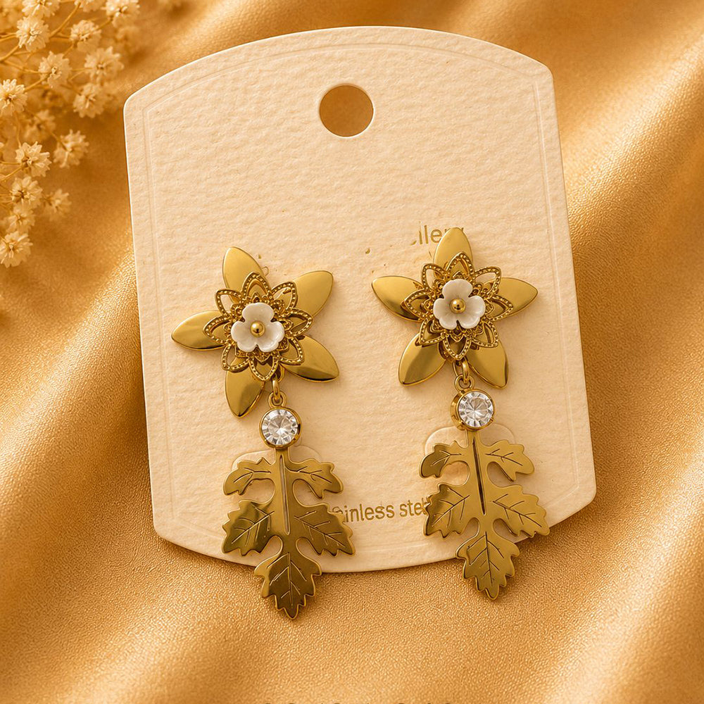 Klitz Elegant Flower Design And Austrian Stone Dangler Earrings for Women (Pack of 12)