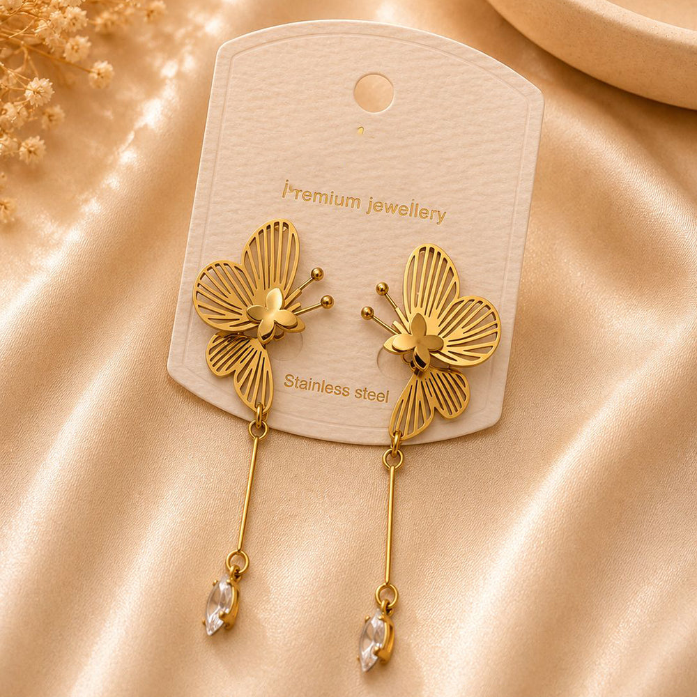 Klitz Elegant Butterfly Design Crystal Stone Dangler Earrings for Women (Pack of 12)
