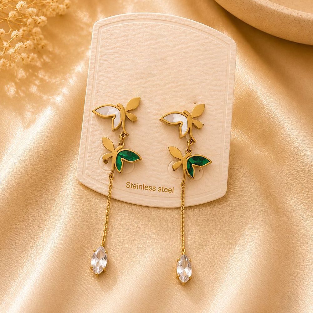 Klitz Elegant Butterfly Design Crystal Stone Dangler Earrings for Women (Pack of 12)