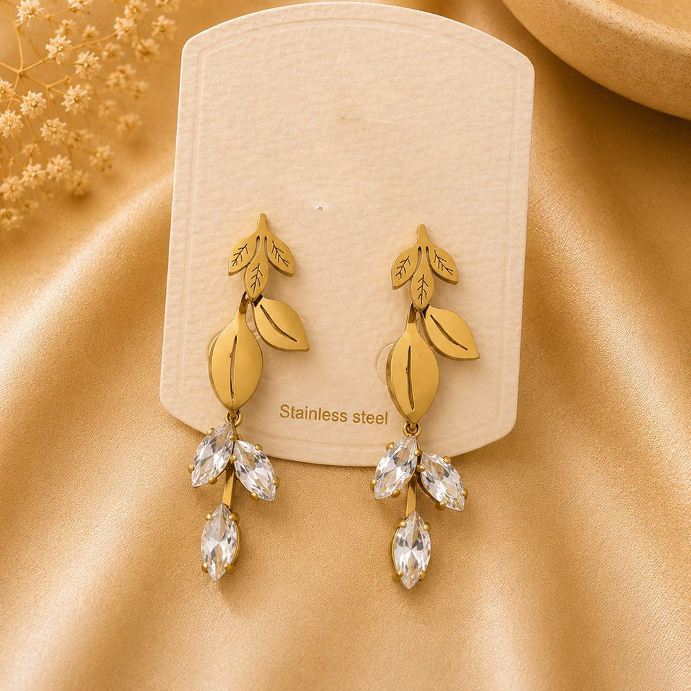 Klitz Elegant Leaf Design Crystal Stone Dangler Earrings for Women (Pack of 12)