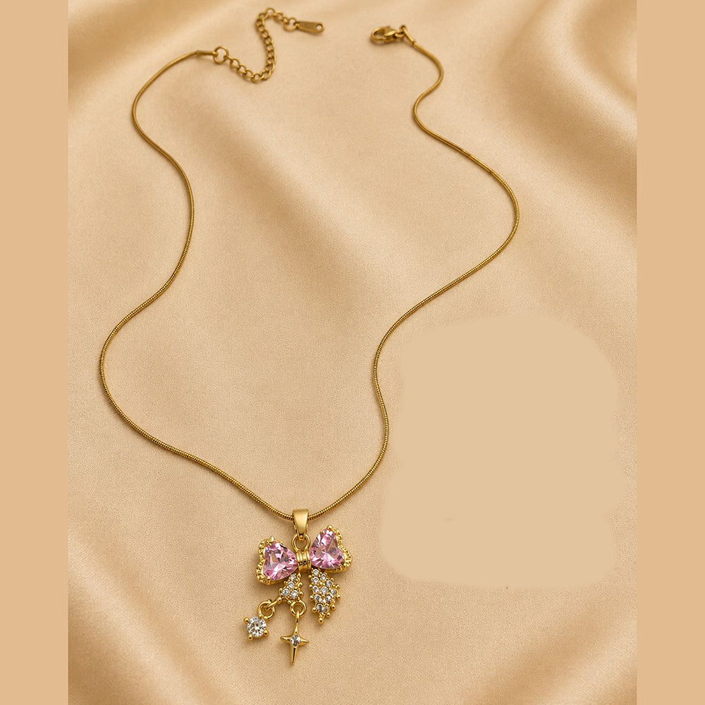 Klitz Fancy Stainless Steel Crystal Stone Bow Shape Necklace Set (Pack of 12)