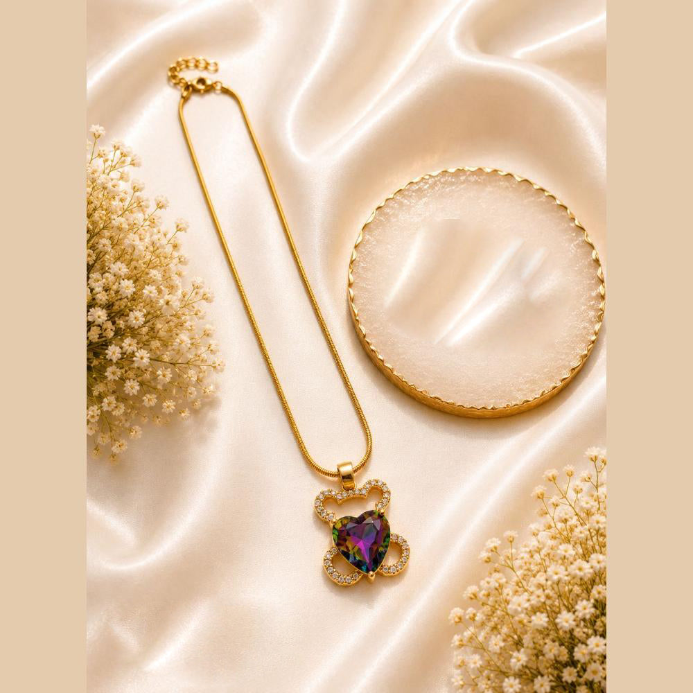 Klitz Fancy Stainless Steel Crystal Stone Heart Shape Multicolor Necklace Set (Pack of 12)