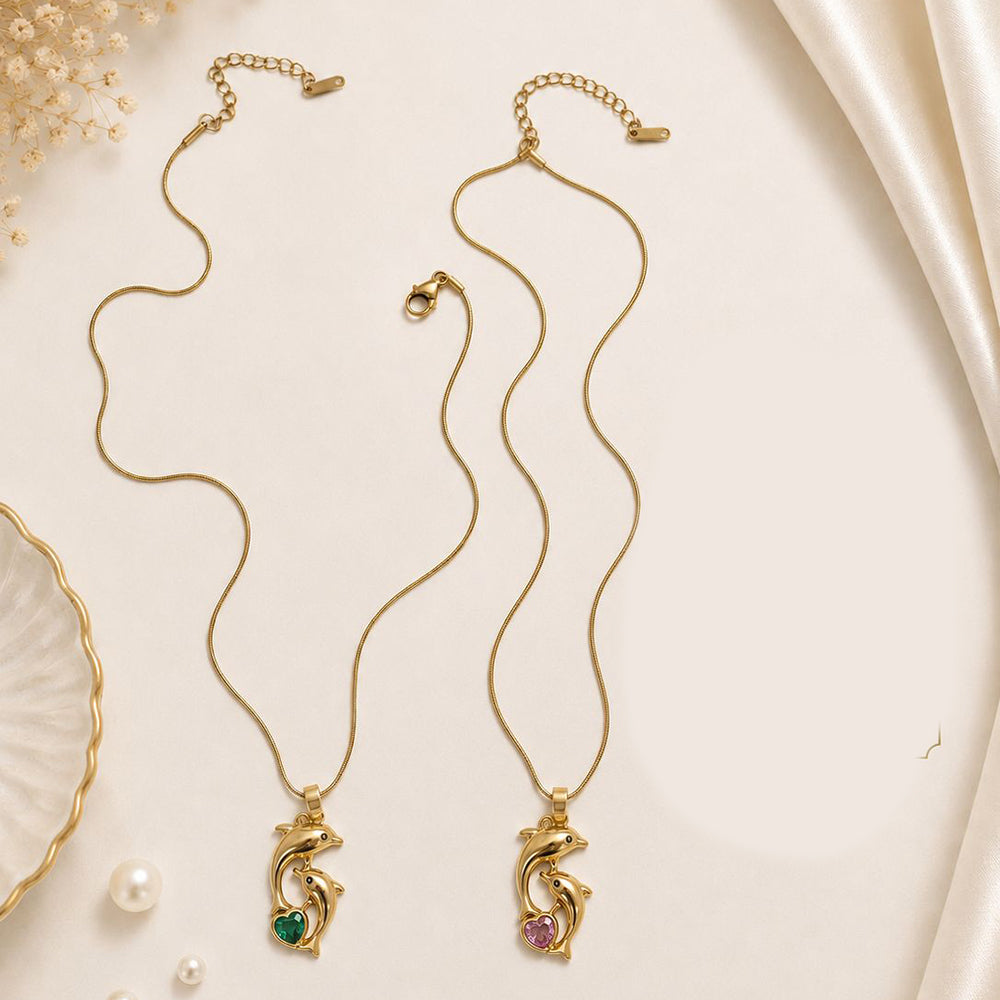 Klitz Fancy Stainless Steel Crystal Stone Dolphin Shape Necklace Set (Pack of 12)