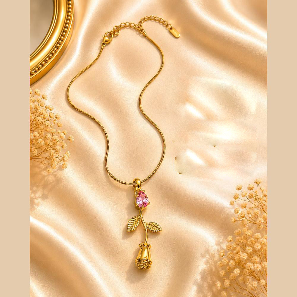Klitz Fancy Stainless Steel Crystal Stone Rose Shape Necklace Set (Pack of 12)