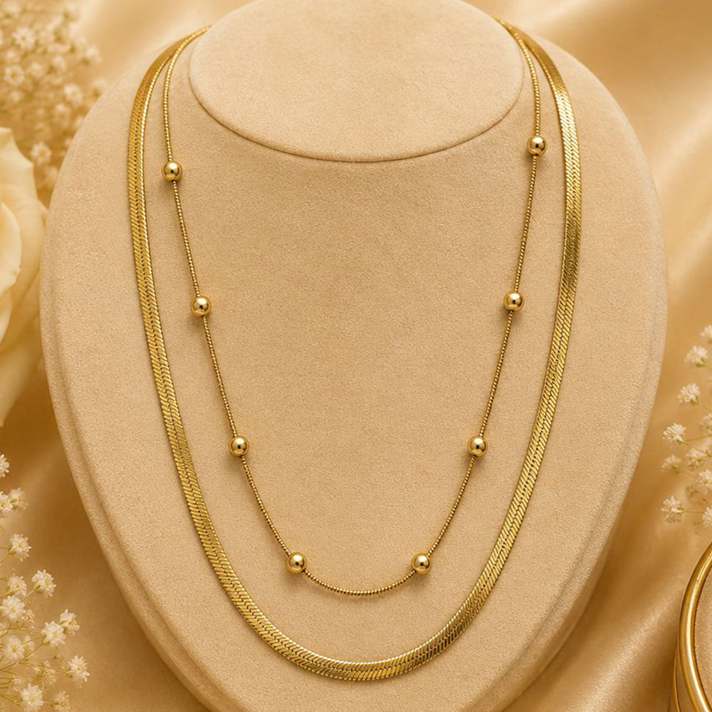 Klitz Premium Stainless Steel Herringbone And Beaded Chain Necklace