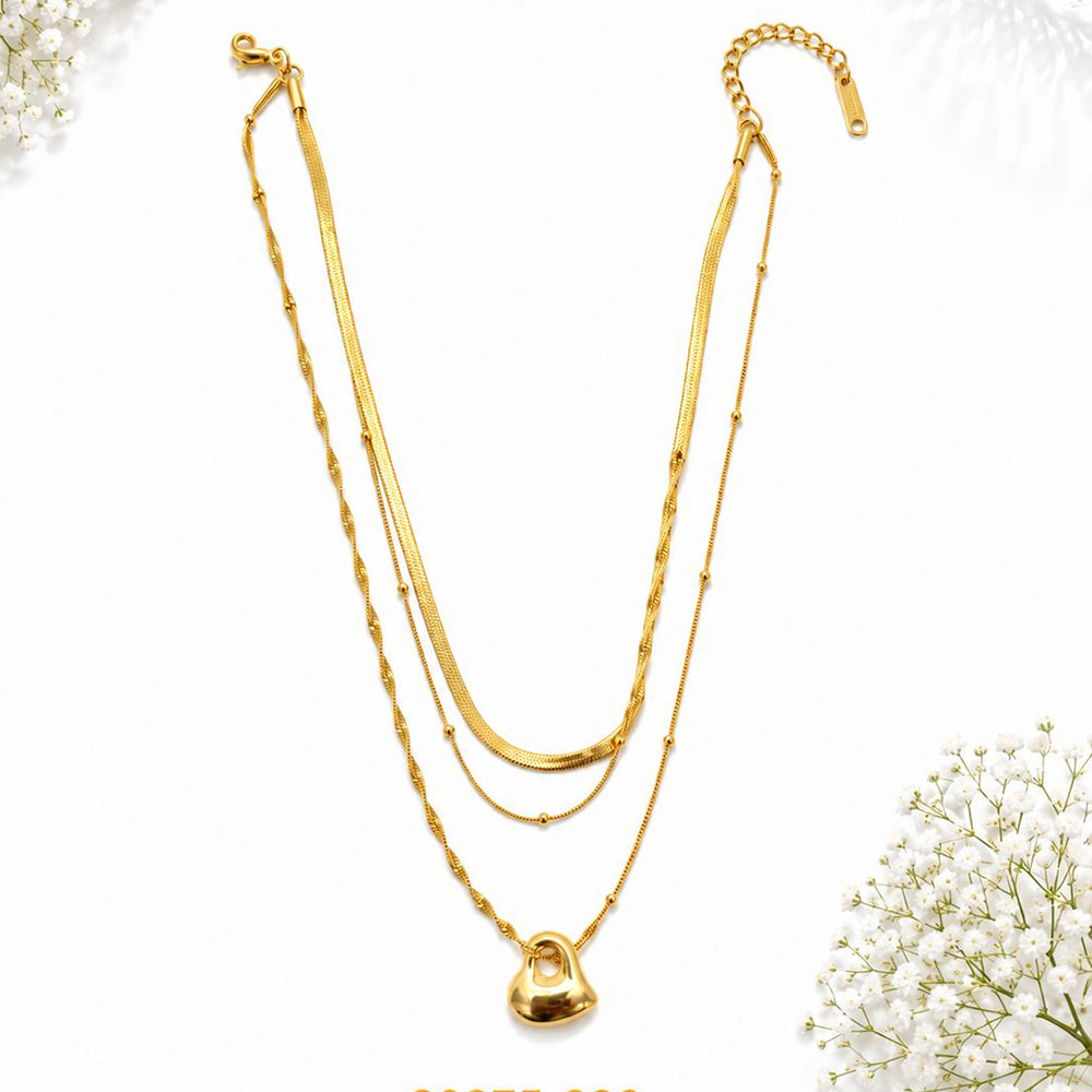 Klitz Premium Stainless Steel Herringbone Heart Shape Chain Necklace