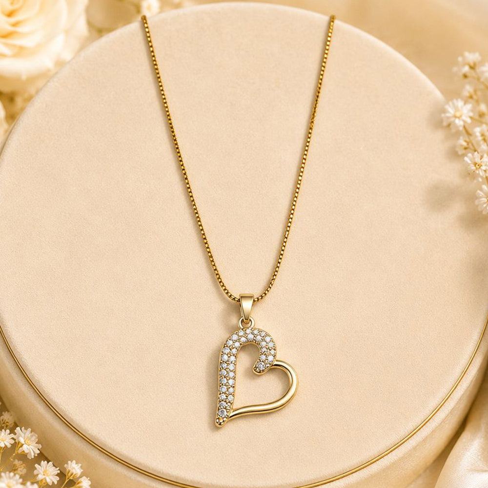 Klitz Premium Stainless Steel Heart Shape Austrian Chain Necklace
