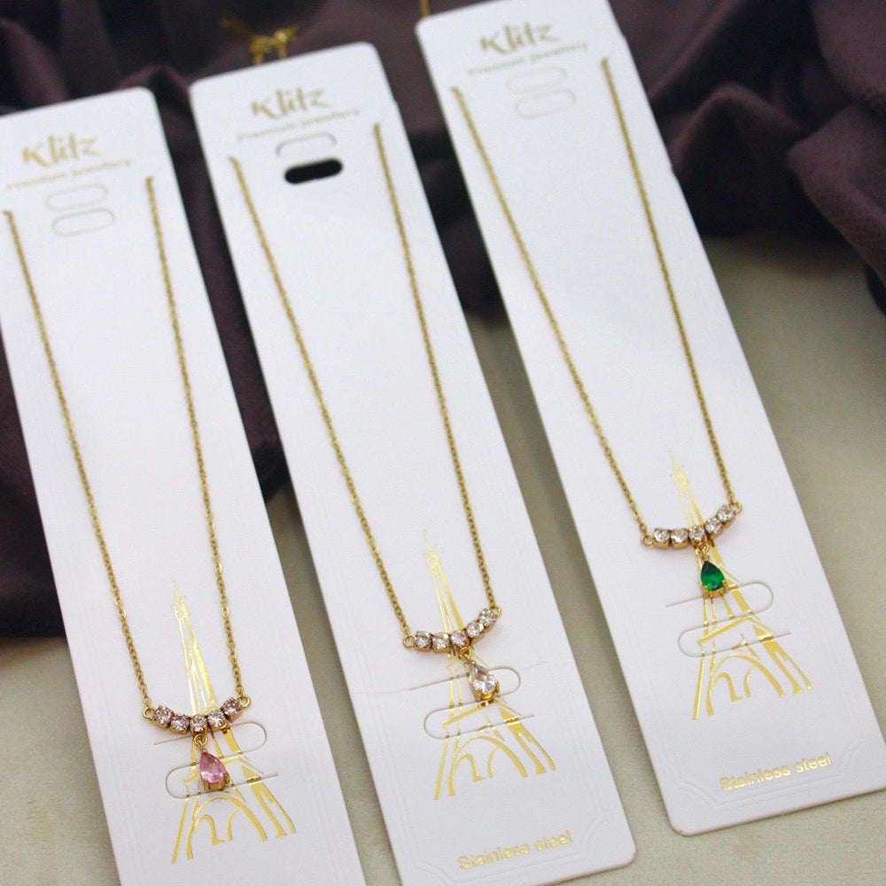 Klitz Premium Stainless Steel Crystal Stone Chain Necklace