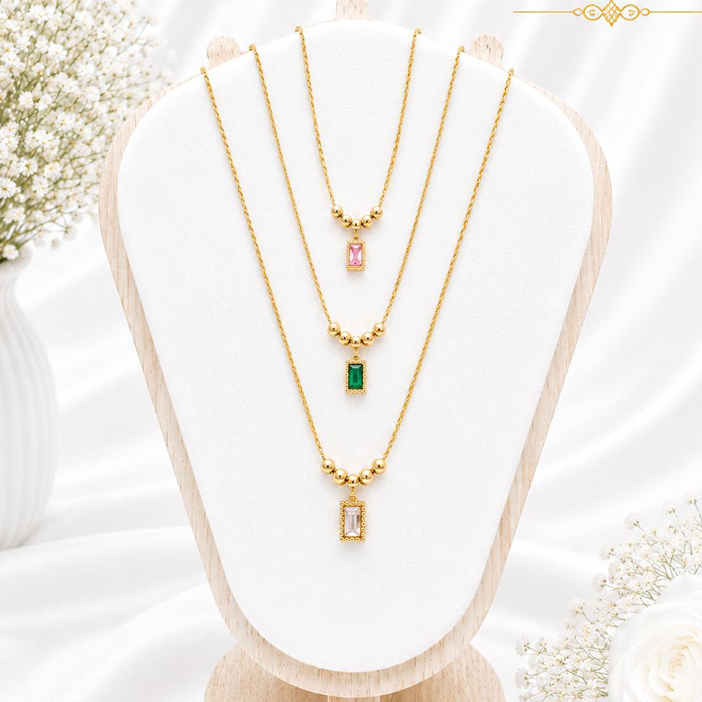 Klitz Premium Stainless Steel Crystal Stone Chain Necklace