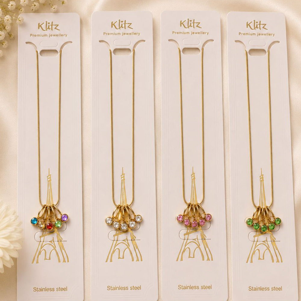 Klitz Premium Stainless Steel Crystal Stone Chain Necklace