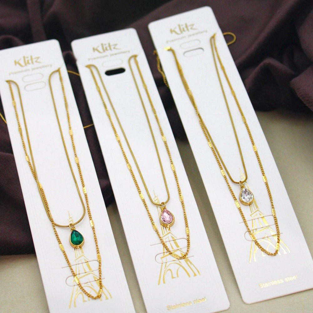 Klitz Premium Stainless Steel Crystal Stone Chain Necklace