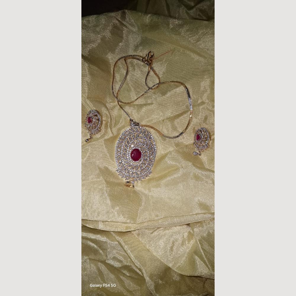 Dhirish International Stylish 2 Tone American Diamond Pendant Chain