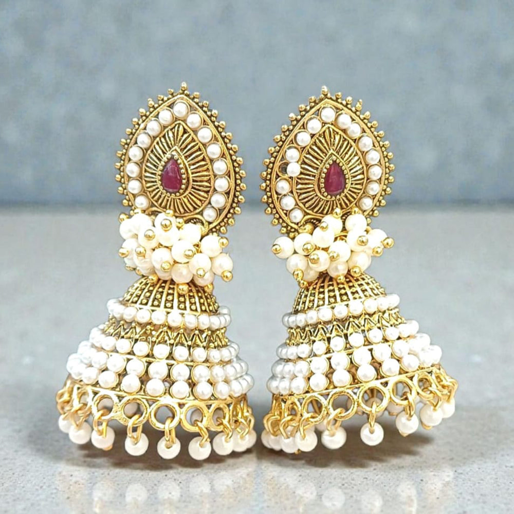 Dhirish International Premium Festive Pota Stone And Pearl Jhumki Earrings