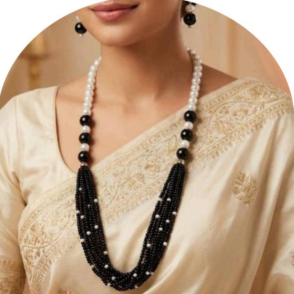 Dhirish International Pearl And Beads Long Necklace With Earrings
