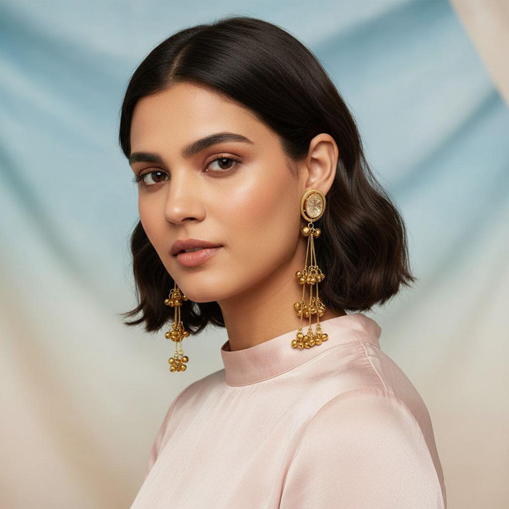 Dhirish International Trendy Crystal Stone Ghungroo Kashmiri Dangler Earrings