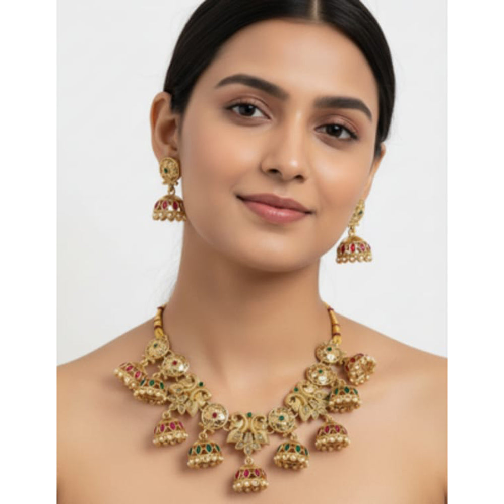 Dhirish International Pota Stone Beaded Necklace With Earrings
