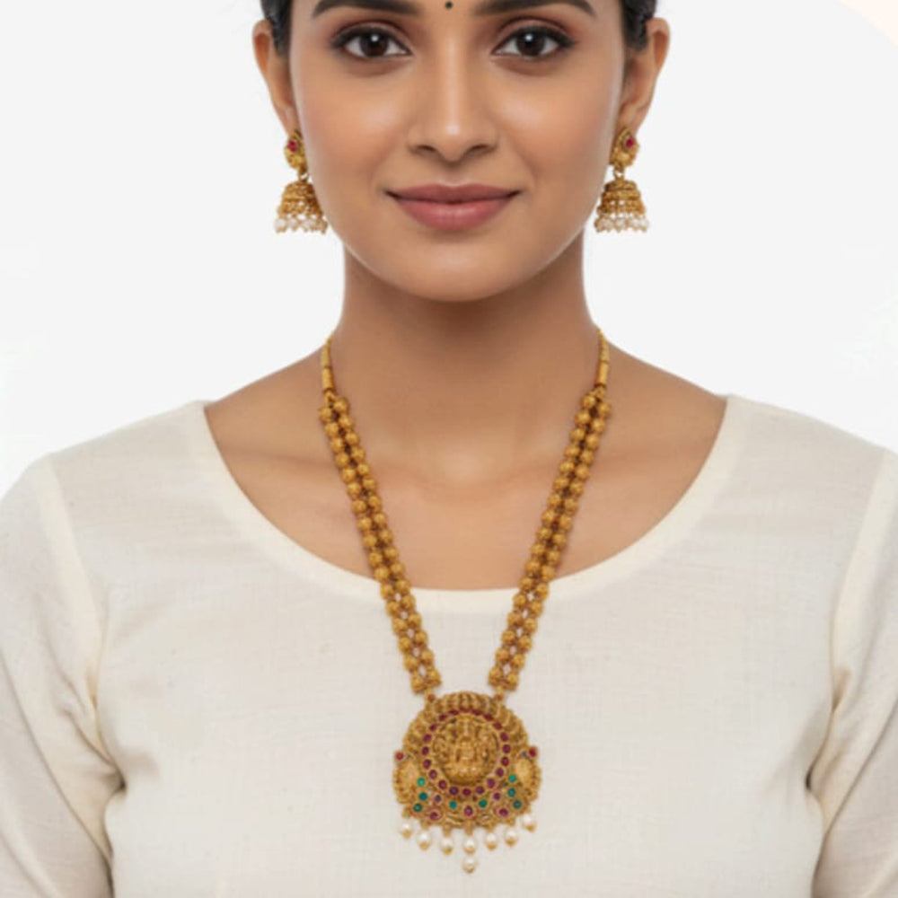Dhirish International Pota Stone Beaded Necklace With Earrings