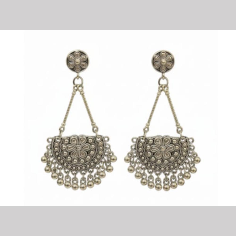 Dhirish International Heritage Oxidised Plated Pearl Dangler Earrings