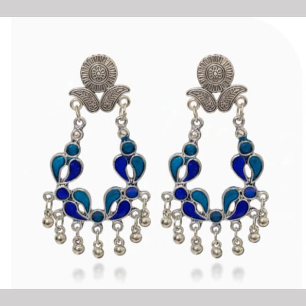 Dhirish International Heritage Oxidised Plated Meenakari Dangler Earrings