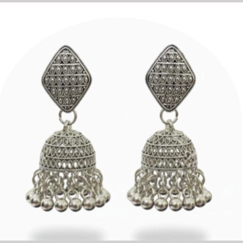 Dhirish International Heritage Oxidised Plated Pearl Jhumki Earrings