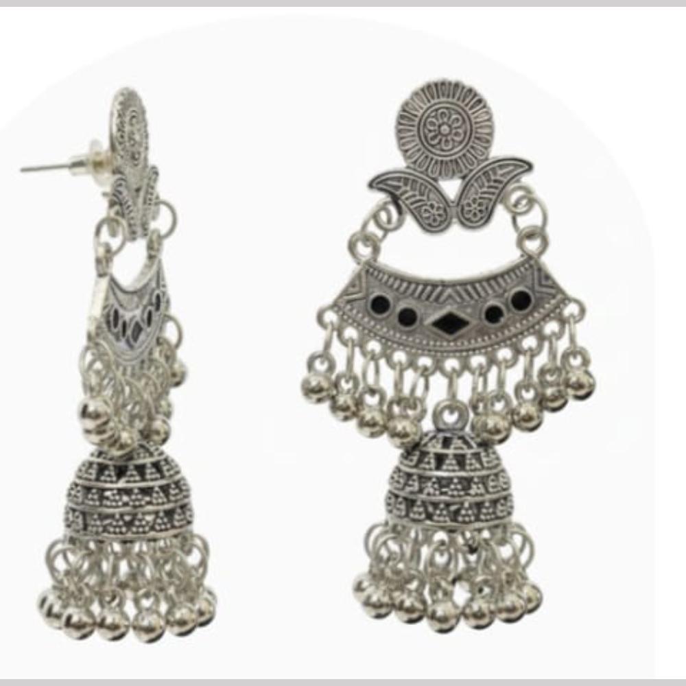 Dhirish International Heritage Oxidised Plated Meenakari Pearl Jhumki Earrings
