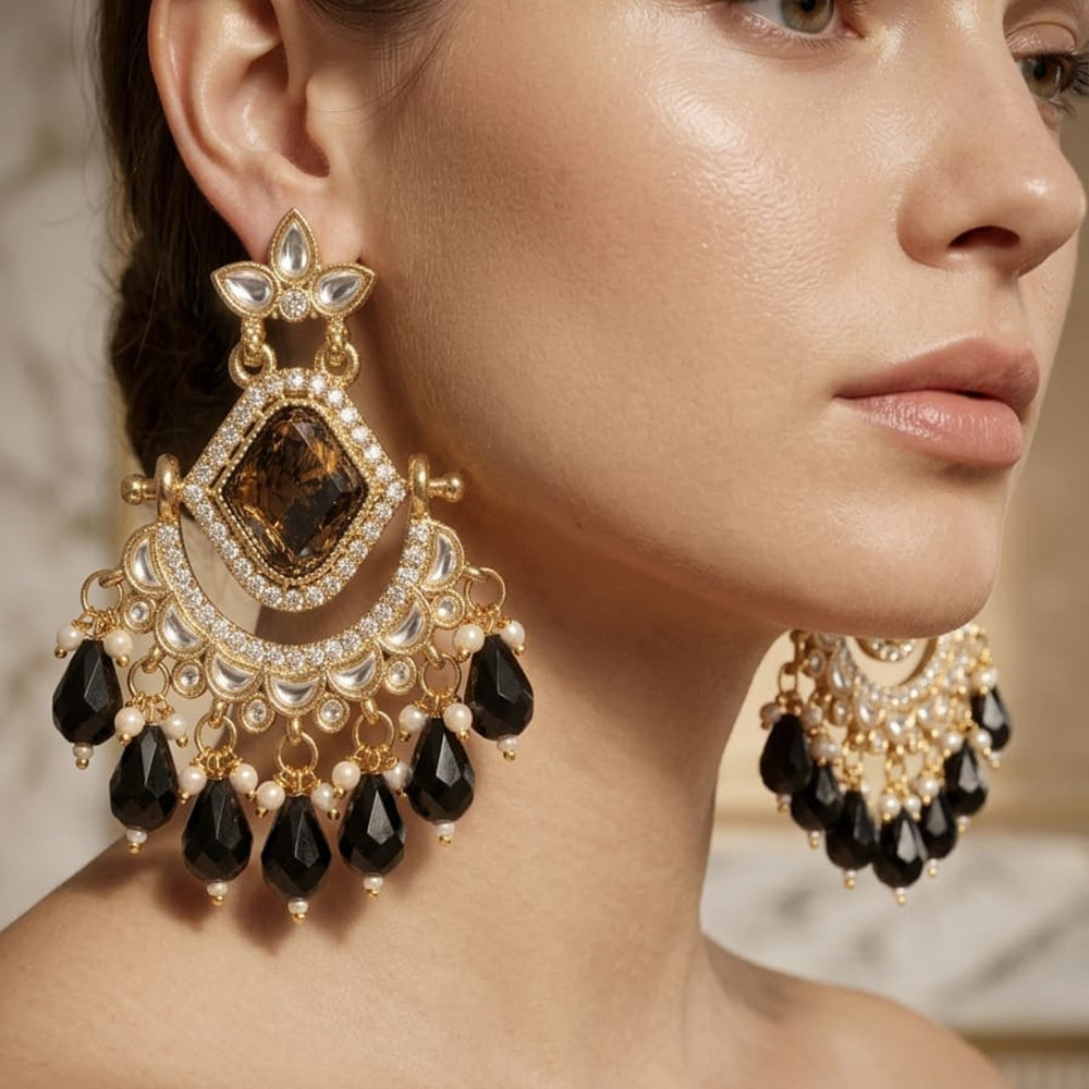 Dhirish International Stylish Kundan Stone And Beads Dangler Earrings