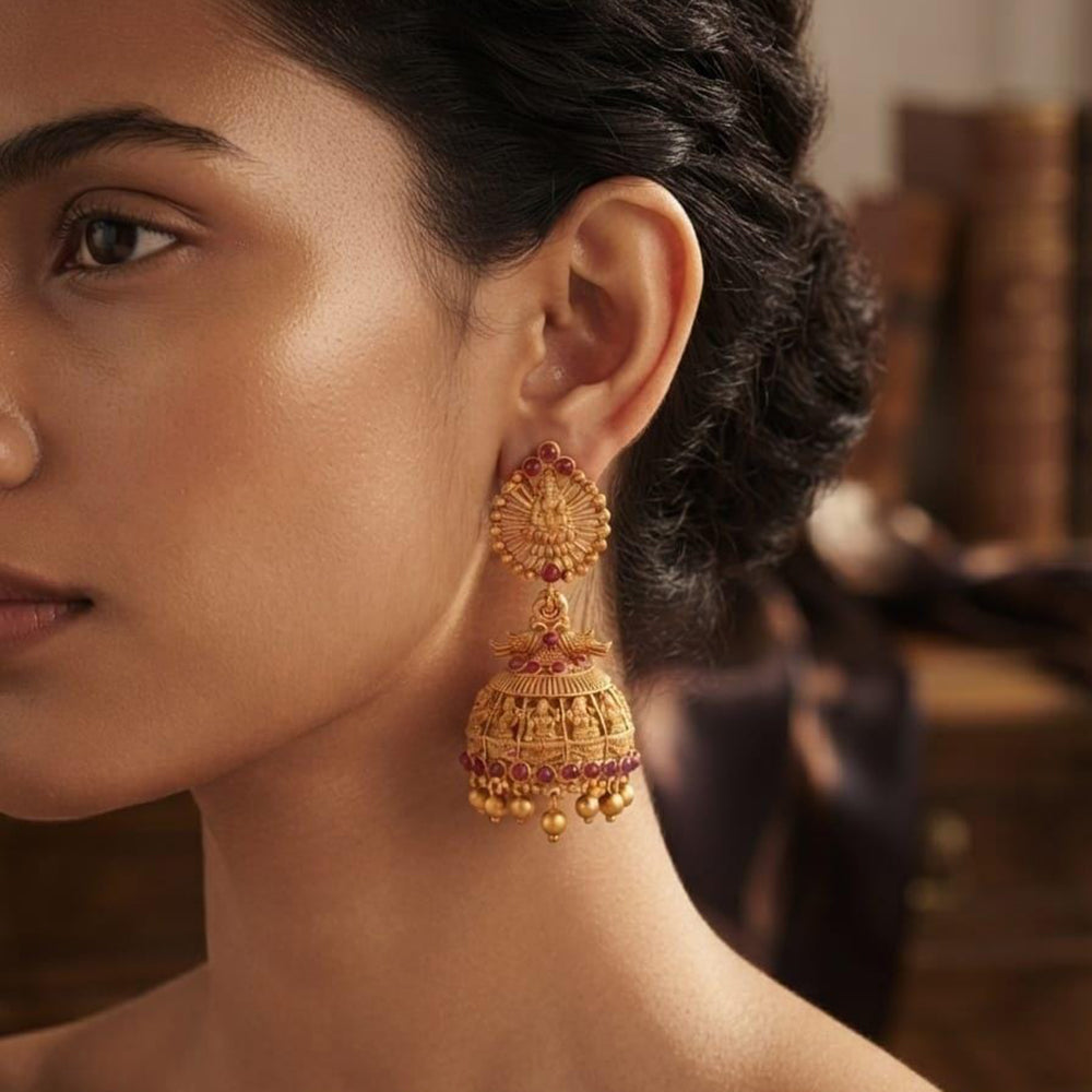 Dhirish International Premium Festive Pota Stone And Pearl Jhumki Earrings