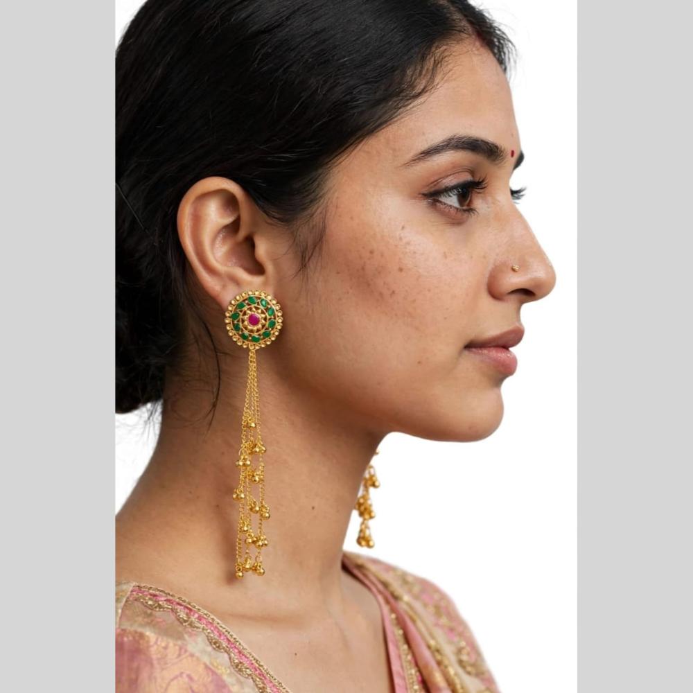 Dhirish International Classic Pota Stone And Pearl Kashmiri Dangler Earrings