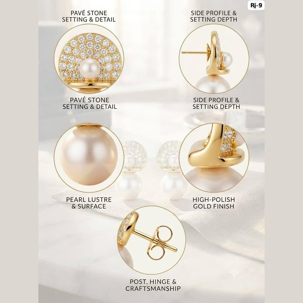 Dhirish International Party Wear Austrian Stone Pearl Stud Earrings