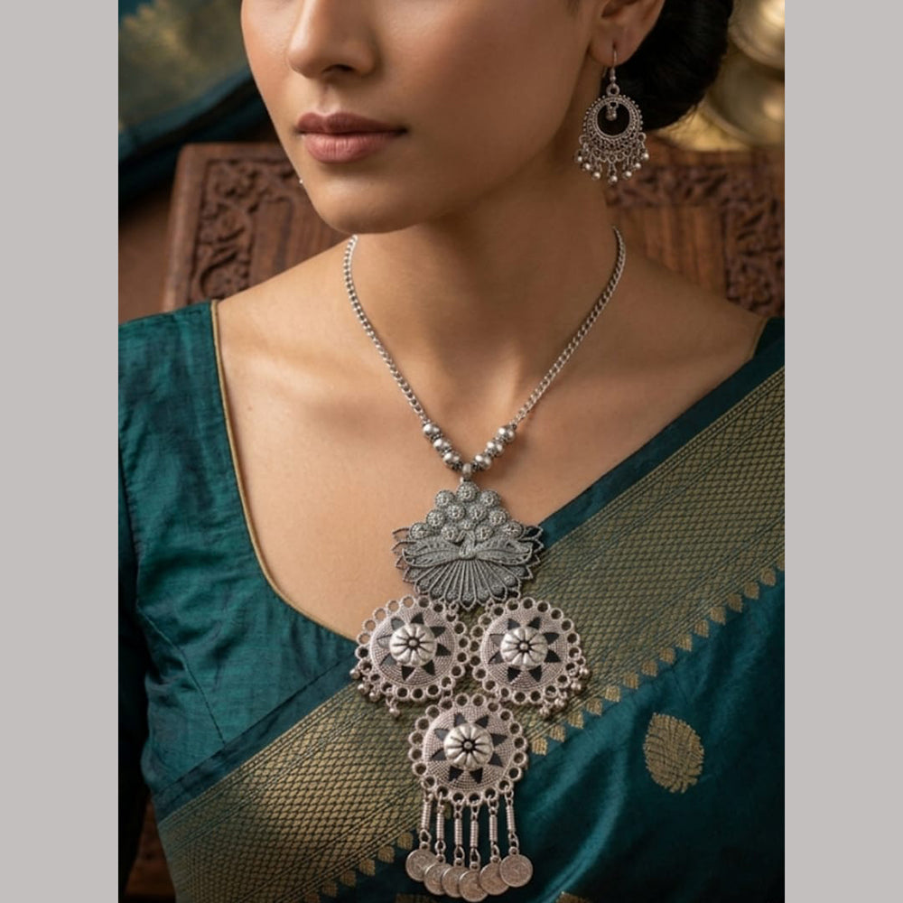 Dhirish International Statement Oxidised Plated Long Necklace Set