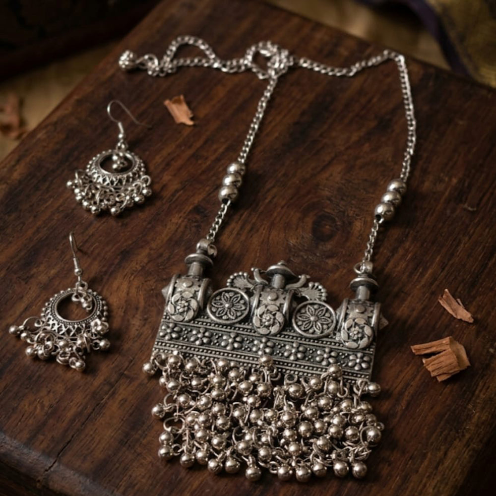 Dhirish International Statement Oxidised Plated Long Necklace Set