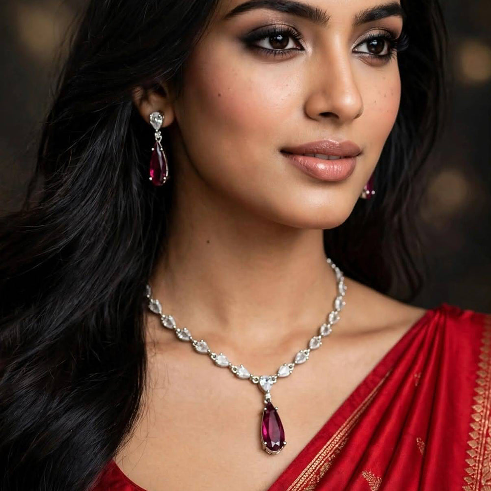 Dhirish International Royal American Diamond Necklace Jewellery Set