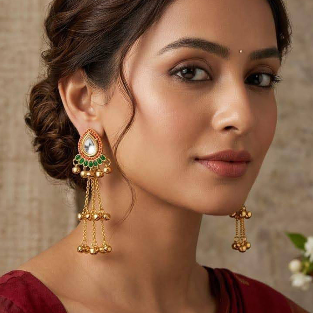 Dhirish International Classic Pota Stone And Ghungroo Kashmiri Dangler Earrings