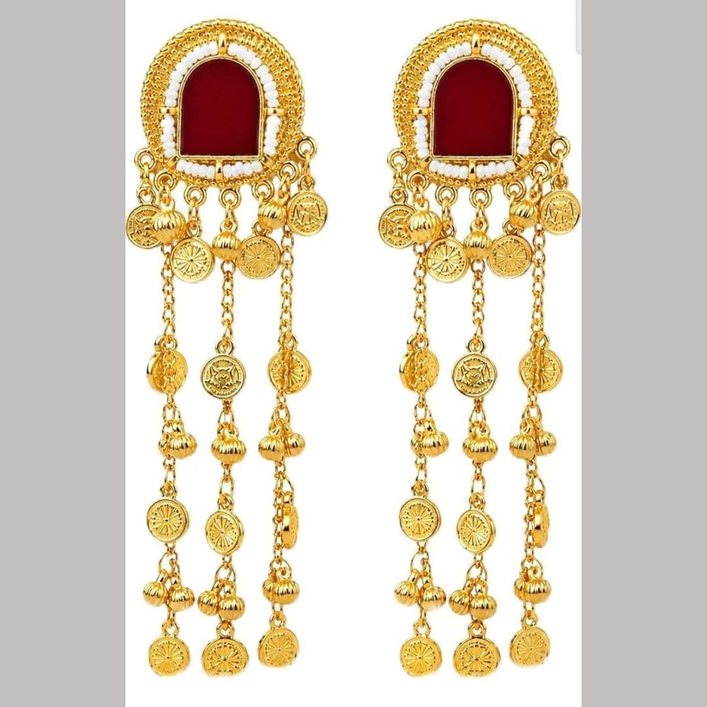 Dhirish International Classic Pota Stone And Pearl Kashmiri Dangler Earrings