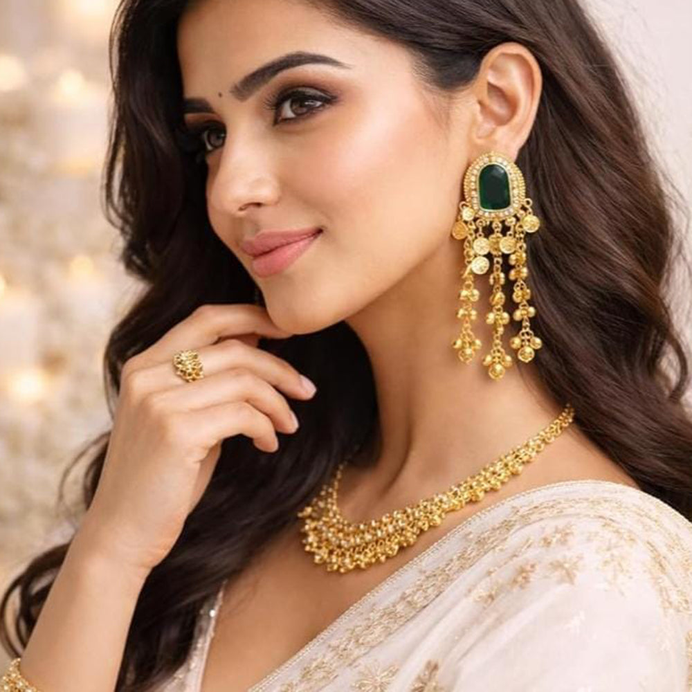 Dhirish International Classic Pota Stone And Pearl Kashmiri Dangler Earrings