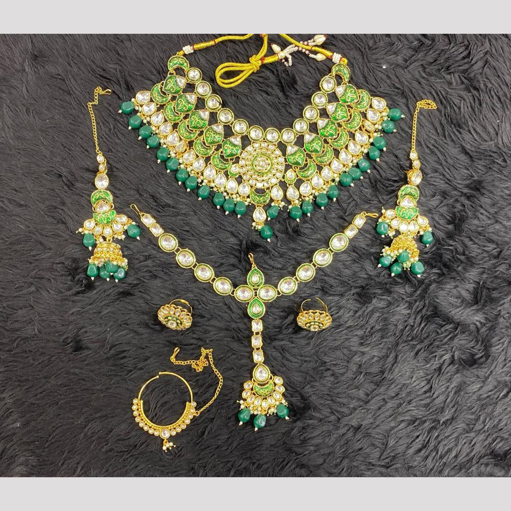 Dhiraj Sales Glamorous Kundan Beads Semi Bridal Meenakari Necklace Set