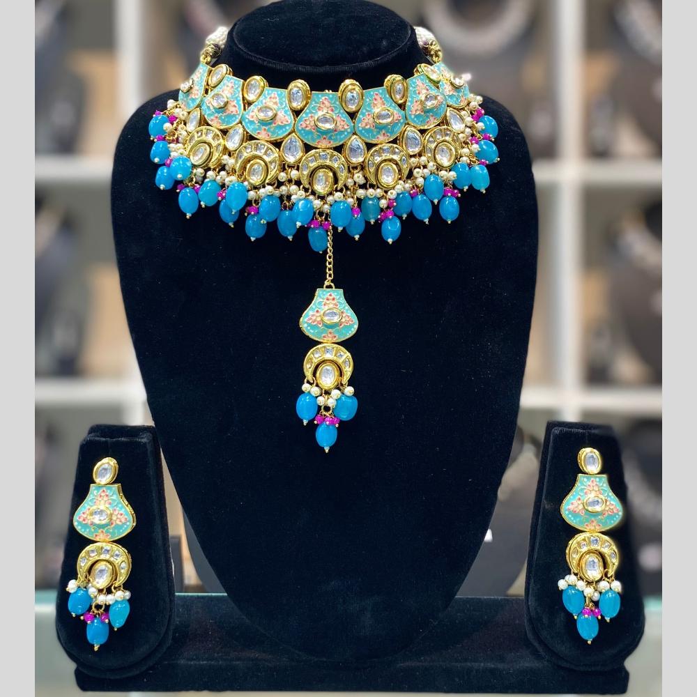 Dhiraj Sales Antique Finish Kundan Necklace Set with Meenakari Finish