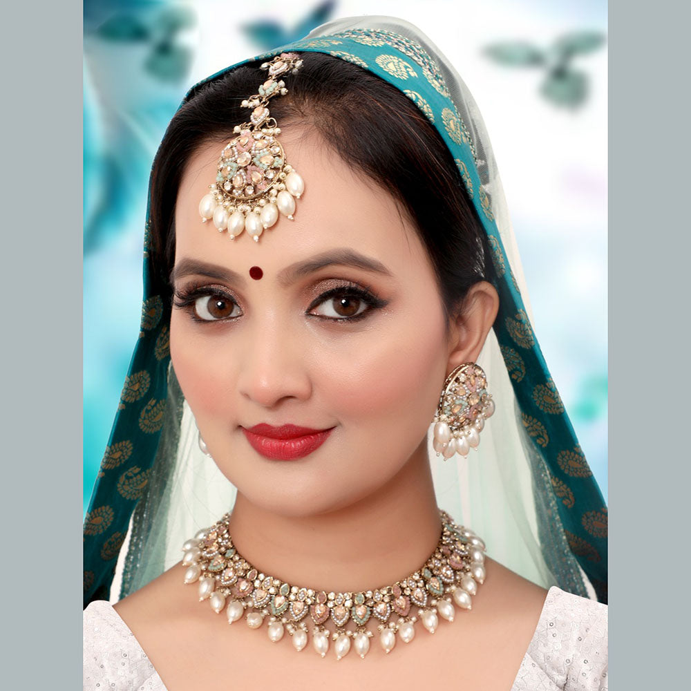 Siddhi Collection Gold Plated Crystal Stone Pearl And Beads Necklace Set