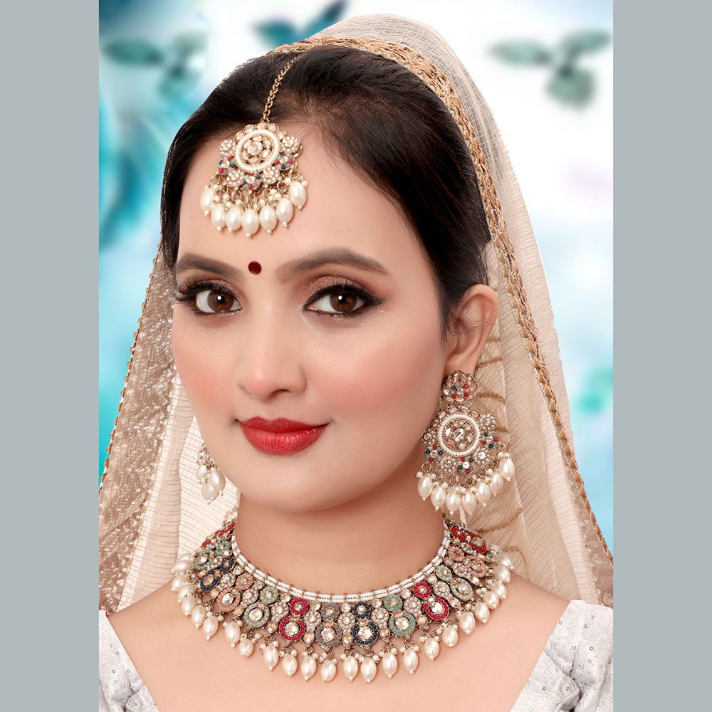 Siddhi Collection Gold Plated Crystal Stone Pearl And Beads Necklace Set