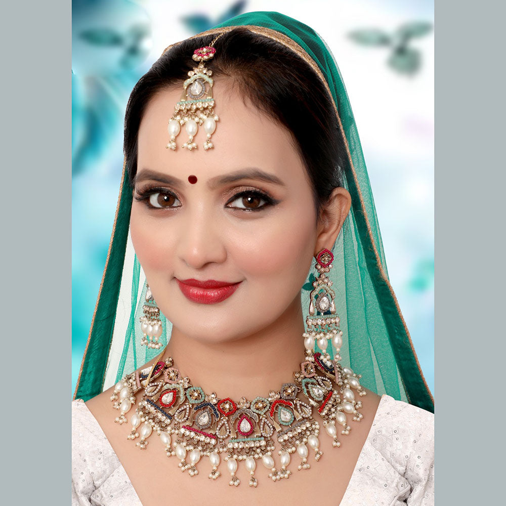 Siddhi Collection Gold Plated Crystal Stone Pearl And Beads Necklace Set