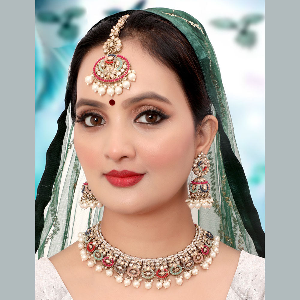 Siddhi Collection Gold Plated Crystal Stone Pearl And Beads Necklace Set