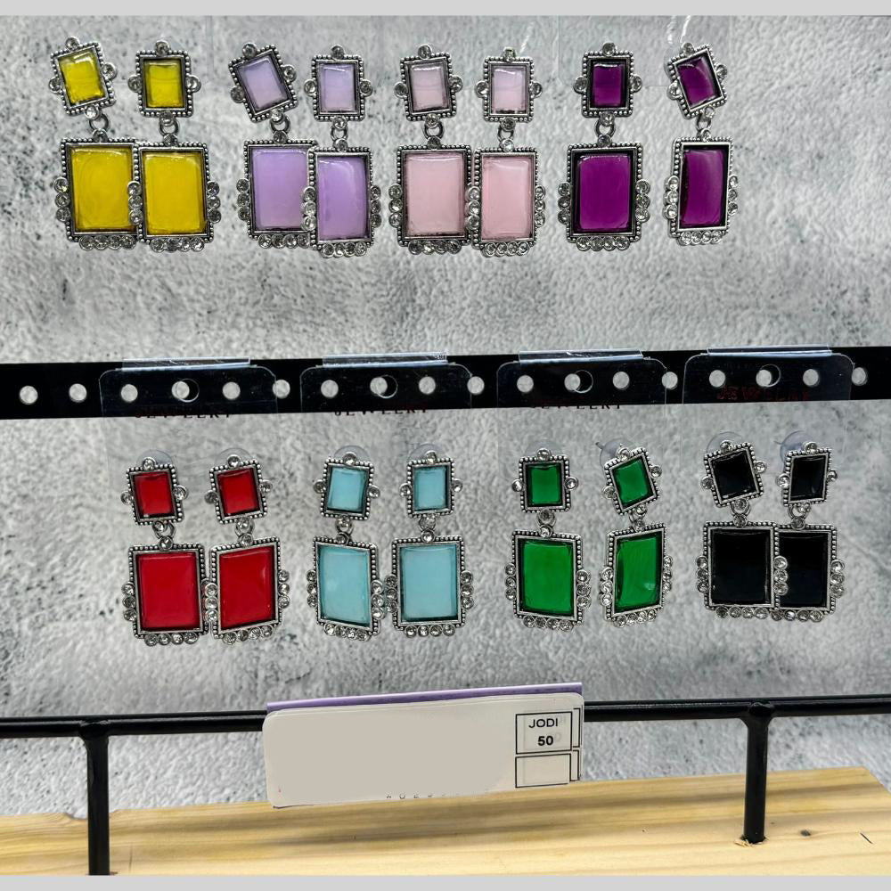 Raj Imitation Oxidised Plated Pota Stone Premium Dangler Earrings for Women (Pack of 50)