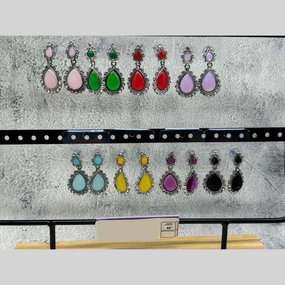 Raj Imitation Oxidised Plated Pota Stone Premium Dangler Earrings for Women (Pack of 50)